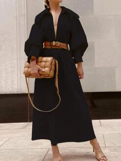 Women's Casual Dress Plain Dress Long Dress Maxi Dress Lace Up Ruched Work Daily Date Active Fashion V Neck Long Sleeve 2023 Loose Fit Black Yellow Red Color S M L XL Size 5 Women's Casual Dress Plain Dress Long Dress Maxi Dress Lace Up Ruched Work Daily Date Active Fashion V Neck Long Sleeve 2023 Loose Fit Black Yellow Red Color S M L XL Size -Casual Print Dress Sales gsykht1694509163210