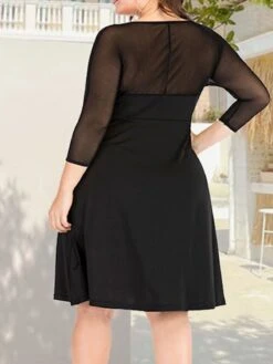 Women's Plus Size Curve Casual Dress Winter Dress Sheath Dress Plain Midi Dress Long Sleeve Ruched Mesh V Neck Fashion Outdoor Black Fall Winter XL XXL 3XL 4XL 5XL -Casual Print Dress Sales gtvbwd1695191646009