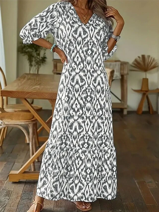 Women's Casual Dress Winter Dress Swing Dress Print Ruched Print V Neck Long Dress Maxi Dress Active Fashion Outdoor Daily Long Sleeve Loose Fit White Pink Blue Fall Winter S M L XL XXL 2 Women's Casual Dress Winter Dress Swing Dress Print Ruched Print V Neck Long Dress Maxi Dress Active Fashion Outdoor Daily Long Sleeve Loose Fit White Pink Blue Fall Winter S M L XL XXL - Image 2