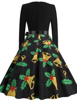 Women's Christmas Casual Dress Swing Dress Vintage Dress Midi Dress Green Blue Light Red Long Sleeve Santa Claus Bow Winter Fall Autumn V Neck Slim 2022 S M L XL XXL 3XL -Casual Print Dress Sales gudgsq1666776947650
