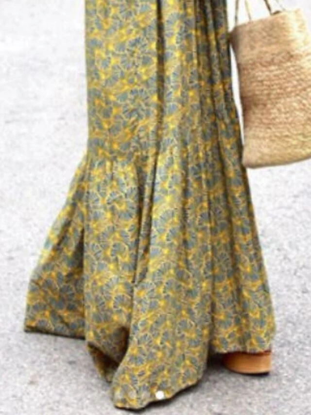 Women's Long Dress Maxi Dress Casual Dress Print Dress Spring Dress Print Fashion Casual Daily Holiday Vacation Ruched Print 3/4 Length Sleeve V Neck Dress Loose Fit Yellow Summer Spring S M L XL XXL 6 Women's Long Dress Maxi Dress Casual Dress Print Dress Spring Dress Print Fashion Casual Daily Holiday Vacation Ruched Print 3/4 Length Sleeve V Neck Dress Loose Fit Yellow Summer Spring S M L XL XXL - Image 6