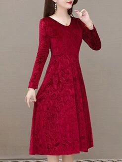 Women's Party Dress Velvet Dress Sheath Dress Knee Length Dress Black Wine Blue Long Sleeve Pure Color Velvet Fall Winter Autumn V Neck Stylish Winter Dress Vacation Fall Dress Slim 2023 M L XL XXL -Casual Print Dress Sales gukdsn1643182762179