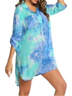 Women's Shirt Dress Casual Dress Shift Dress Mini Dress Outdoor Daily Date Polyester Fashion Classic Shirt Collar Button Print Half Sleeve Summer Spring 2023 Loose Fit Yellow Blue Sky Blue Floral Tie -Casual Print Dress Sales gulhts1677234499650