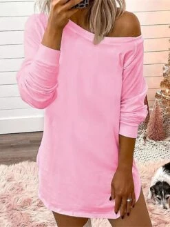 Women's Casual Dress Sweatshirt Dress Winter Dress Mini Dress Cold Shoulder Outdoor Street Daily Fashion Streetwear One Shoulder Long Sleeve 2023 Loose Fit Black Pink Color S M L XL Size