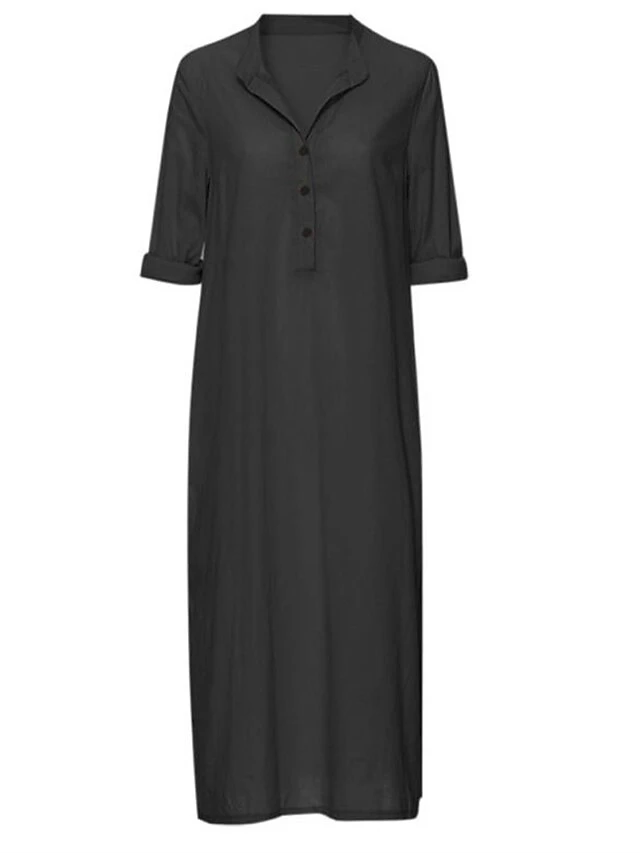 Women's Shirt Dress Casual Dress Shift Dress Maxi Long Dress Outdoor Daily Vacation Cotton And Linen Basic Classic Stand Collar Button Pocket Long Sleeve Fall Winter 2023 Loose Fit Black Wine Navy 3 Women's Shirt Dress Casual Dress Shift Dress Maxi Long Dress Outdoor Daily Vacation Cotton And Linen Basic Classic Stand Collar Button Pocket Long Sleeve Fall Winter 2023 Loose Fit Black Wine Navy - Image 3