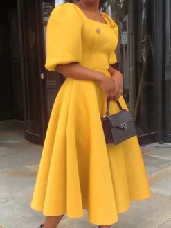 Women‘s Plus Size Curve Party Dress Solid Color Square Neck Short Sleeve Spring Fall Formal Prom Dress Midi Dress Party Going Out Dress -Casual Print Dress Sales gvaujt1659089284715