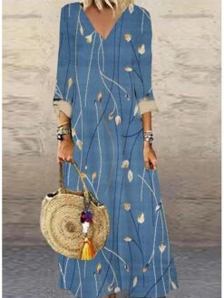 Women's Maxi Long Dress Casual Dress Print Dress Spring Dress Floral Fashion Streetwear Outdoor Daily Vacation Print 3/4 Length Sleeve V Neck Dress Loose Fit Light Pink White Yellow Summer Spring S M -Casual Print Dress Sales gvcpkh1682588515918