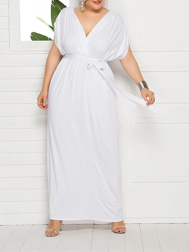 Women's Plus Size Curve Party Dress Sheath Dress Formal Dress Maxi Dress White Wine Royal Blue Short Sleeve Pure Color Lace Up Spring Fall Autumn V Neck Fashion Birthday Wedding Guest Vacation 13 Women's Plus Size Curve Party Dress Sheath Dress Formal Dress Maxi Dress White Wine Royal Blue Short Sleeve Pure Color Lace Up Spring Fall Autumn V Neck Fashion Birthday Wedding Guest Vacation - Image 13