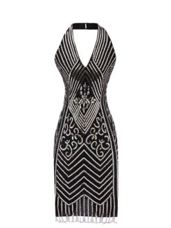 Women's Retro 1920s Sequin Dress Mini Dress Party Halloween Sequins Patchwork Floral Halter Neck Sleeveless Regular Fit Spring Fall 2023 Black Green S M L XL -Casual Print Dress Sales gvjilp1693212151241