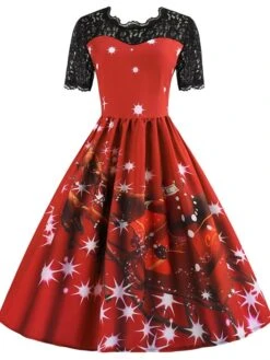 Women's Christmas Lace Dress Swing Dress Maxi Long Dress Claret Green Blue Purple Red Rose Red Short Sleeve Santa Claus Print Lace Patchwork Winter Fall Crew Neck Vintage Fashion Elegant 2022 S M L 8 Women's Christmas Lace Dress Swing Dress Maxi Long Dress Claret Green Blue Purple Red Rose Red Short Sleeve Santa Claus Print Lace Patchwork Winter Fall Crew Neck Vintage Fashion Elegant 2022 S M L -Casual Print Dress Sales gvuvse1666258508304