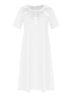 Women's Casual Dress White Dress Summer Dress Midi Dress Lace Patchwork Daily Date Going Out Fashion Basic Crew Neck Short Sleeve 2023 Loose Fit Black White Army Green Color M L XL XXL 3XL Size -Casual Print Dress Sales gwdlct1691557905174