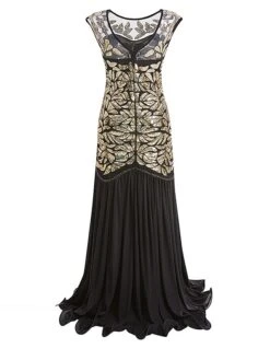 Women's Retro 1920s Sequin Dress Long Dress Maxi Dress Party Halloween Sequins Ruffle Leaf Crewneck Sleeveless Regular Fit Spring Fall 2023 Black Red S M L XL -Casual Print Dress Sales gwhwme1692947220073