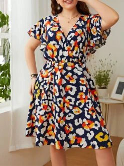 Women‘s Plus Size Curve Casual Sweater Dress Floral Sweater Dress Floral Midi Sweater Dress Short Sleeve Print V Neck Fashion Daily Blue Spring Summer XL XXL 3XL 4XL -Casual Print Dress Sales gwlqri1676457754838