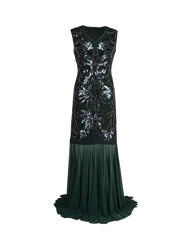 Women's Retro 1920s Sequin Dress Long Dress Maxi Dress Party Evening Party Sequins Patchwork Floral V Neck Sleeveless Regular Fit Spring Fall 2023 Black Red S M L XL 4 Women's Retro 1920s Sequin Dress Long Dress Maxi Dress Party Evening Party Sequins Patchwork Floral V Neck Sleeveless Regular Fit Spring Fall 2023 Black Red S M L XL - Image 4
