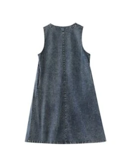 Women's Denim Dress Swing Dress Denim Overall Pinafore Dress Maxi Long Dress Cotton Denim Casual Daily Holiday Vacation Crew Neck Pocket Sleeveless Summer Spring 2023 Loose Fit Black Blue Pure Color -Casual Print Dress Sales gwubjb1653381100714
