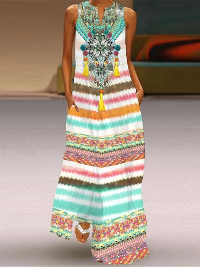 Women's Casual Dress Swing Dress Vintage Dress Long Dress Maxi Dress White Light Green Red Sleeveless Graphic Print Fall Spring V Neck Fashion Daily Vacation 2023 S M L XL 2XL 3XL 4XL 5XL 2 Women's Casual Dress Swing Dress Vintage Dress Long Dress Maxi Dress White Light Green Red Sleeveless Graphic Print Fall Spring V Neck Fashion Daily Vacation 2023 S M L XL 2XL 3XL 4XL 5XL - Image 2