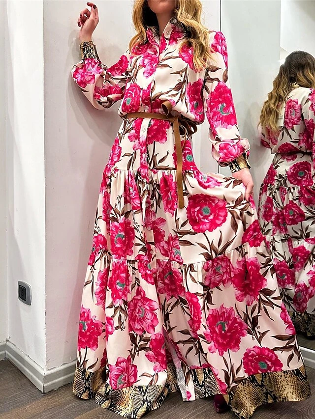 Women's Shirt Dress Casual Dress Swing Dress Maxi Long Dress Outdoor Daily Vacation Satin Fashion Modern Shirt Collar Button Split Long Sleeve Spring Fall 2023 Loose Fit Dark Pink Floral S M L XL 2XL 1 Women's Shirt Dress Casual Dress Swing Dress Maxi Long Dress Outdoor Daily Vacation Satin Fashion Modern Shirt Collar Button Split Long Sleeve Spring Fall 2023 Loose Fit Dark Pink Floral S M L XL 2XL