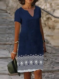 Women's Casual Dress Shift Dress Midi Dress Blue Short Sleeve Floral Print Summer Spring V Neck Vacation 2023 S M L XL XXL 3XL