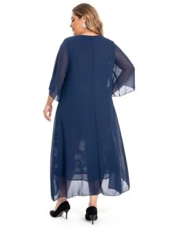 Women's Plus Size Curve Work Dress Floral V Neck Ruched 3/4 Length Sleeve Spring Summer Work Elegant Midi DressLayered Formal Vacation Dress -Casual Print Dress Sales gydzll1694765019833