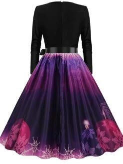 Women's Christmas Party Dress Swing DressKnee Length Dress Green Purple Wine Red Black Long Sleeve Santa Claus Elk Snowman Print Fall Winter V Neck Vintage Party Elegant Party 2022 S M L XL XXL 3XL -Casual Print Dress Sales gygccd1665475512660