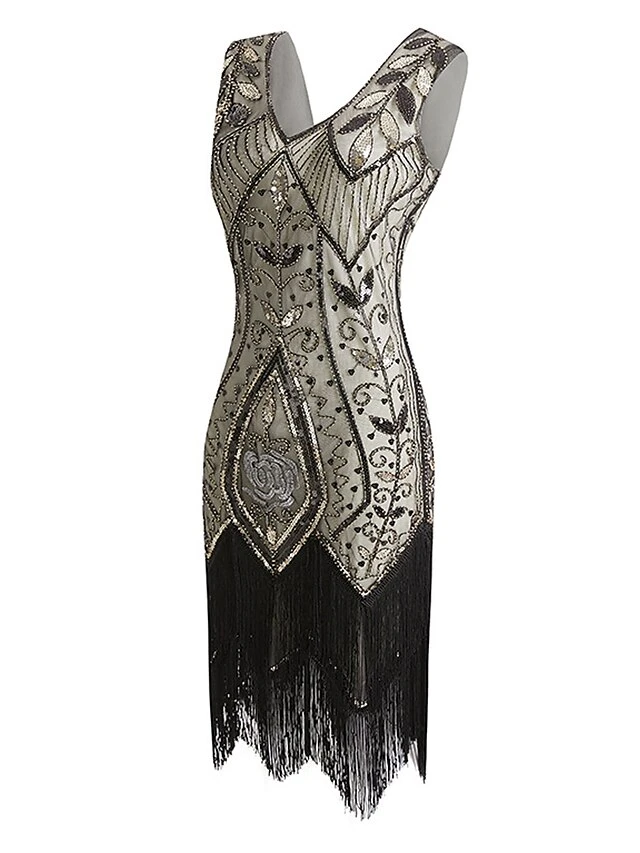 Women's Retro 1920s Fringe Dress Midi Dress Party Halloween Sequins Tassel Fringe Leaf V Neck Sleeveless Regular Fit Spring Fall 2023 Black Wine S M L XL 6 Women's Retro 1920s Fringe Dress Midi Dress Party Halloween Sequins Tassel Fringe Leaf V Neck Sleeveless Regular Fit Spring Fall 2023 Black Wine S M L XL - Image 6