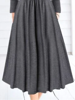 Women's Casual Dress Plain Dress Spring Dress Midi Dress Ruched Button Outdoor Daily Date Fashion Streetwear Crew Neck Long Sleeve 2023 Regular Fit Gray Color S M L XL XXL Size -Casual Print Dress Sales gzmwhg1691557672188