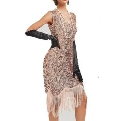 Women's Retro 1920s Fringe Dress Midi Dress Party Halloween Sequins Tassel Fringe Floral V Neck Sleeveless Regular Fit Spring Fall 2023 Black Pink XS S M L -Casual Print Dress Sales gzxevc1692612020486