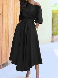 Women's Casual Dress Swing Dress Summer Dress Long Dress Maxi Dress Lace Up Pocket Street Daily Going Out Fashion Elegant Crew Neck Half Sleeve 2023 Regular Fit Black Wine Green Color S M L XL XXL -Casual Print Dress Sales hakhfm1688468716628