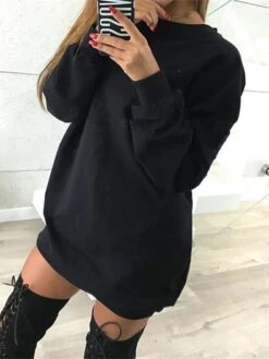 Women's Casual Dress Sweatshirt Dress Mini Dress Active Fashion Outdoor Sport Going Out Crew Neck Solid Color Loose Fit Black White Pink S M L XL -Casual Print Dress Sales havmoe1694427872668
