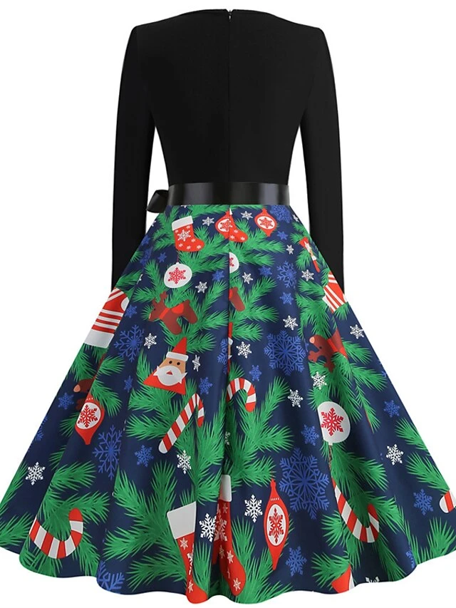 Women's Christmas Swing Dress Vintage Dress Midi Dress Green Blue Light Green Long Sleeve Santa Claus Bow Winter Fall Autumn Crew Neck Fashion Daily Date 2022 S M L XL XXL 3XL 12 Women's Christmas Swing Dress Vintage Dress Midi Dress Green Blue Light Green Long Sleeve Santa Claus Bow Winter Fall Autumn Crew Neck Fashion Daily Date 2022 S M L XL XXL 3XL - Image 12