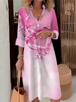 Women's Shirt Dress Casual Dress Midi Dress Outdoor Daily Date Polyester Fashion Modern Shirt Collar Button Pocket Long Sleeve Fall Winter 2023 Loose Fit Pink Blue Purple Heart Ombre S M L XL 2XL