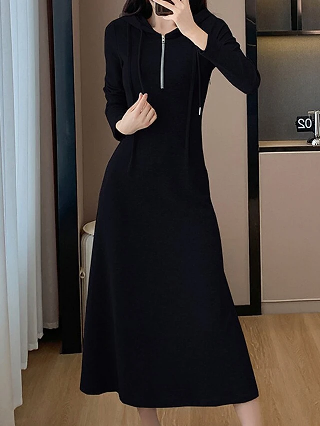 Women's Casual Dress Hoodie Dress Midi Dress Fashion Daily Outdoor Vacation Going Out Hoodie Zipper Solid Color Regular Fit Black Gray S M L XL 5 Women's Casual Dress Hoodie Dress Midi Dress Fashion Daily Outdoor Vacation Going Out Hoodie Zipper Solid Color Regular Fit Black Gray S M L XL - Image 5