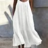 Women's Casual Dress White Dress Summer Dress Long Dress Maxi Dress Ruffle Pocket Daily Date Going Out Fashion Basic Strap Sleeveless 2023 Loose Fit Black White Yellow Color S M L XL XXL Size