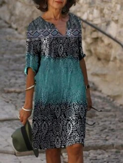 Women's Casual Dress Shift Dress Summer Dress Floral Geometric Print Split Neck Midi Dress Active Fashion Outdoor Daily Half Sleeve Regular Fit Pink Navy Blue Blue Summer Spring S M L XL XXL 8 Women's Casual Dress Shift Dress Summer Dress Floral Geometric Print Split Neck Midi Dress Active Fashion Outdoor Daily Half Sleeve Regular Fit Pink Navy Blue Blue Summer Spring S M L XL XXL -Casual Print Dress Sales hdbxwz1685096072407