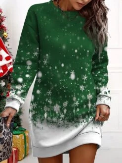 Women's Christmas Casual Dress Sweatshirt Dress Mini Dress Warm Fashion Outdoor Vacation Crew Neck Print Snowman Loose Fit Wine Navy Blue Blue S M L XL XXL -Casual Print Dress Sales hdiqfv1695278290093