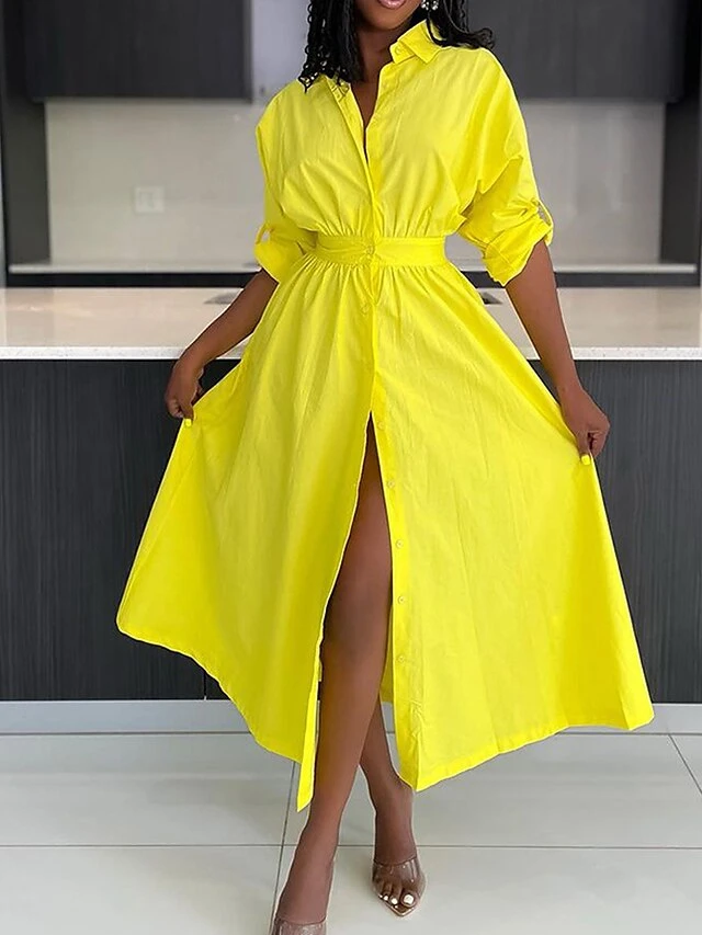 Women's Shirt Dress Casual Dress Swing Dress Midi Dress Outdoor Daily Vacation Polyester Fashion Casual Shirt Collar Patchwork Button Long Sleeve Fall Winter 2023 Loose Fit Yellow Pink Plain S M L XL 1 Women's Shirt Dress Casual Dress Swing Dress Midi Dress Outdoor Daily Vacation Polyester Fashion Casual Shirt Collar Patchwork Button Long Sleeve Fall Winter 2023 Loose Fit Yellow Pink Plain S M L XL