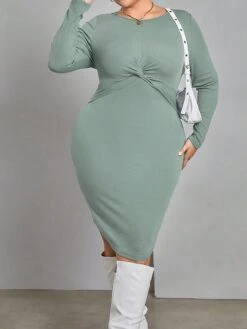 Women's Plus Size Curve Casual Dress Winter Dress Bodycon Solid Color Midi Dress Long Sleeve Ruched Crew Neck Fashion Outdoor Green Fall Winter XL XXL 3XL 9 Women's Plus Size Curve Casual Dress Winter Dress Bodycon Solid Color Midi Dress Long Sleeve Ruched Crew Neck Fashion Outdoor Green Fall Winter XL XXL 3XL -Casual Print Dress Sales hfhpkr1697706240014