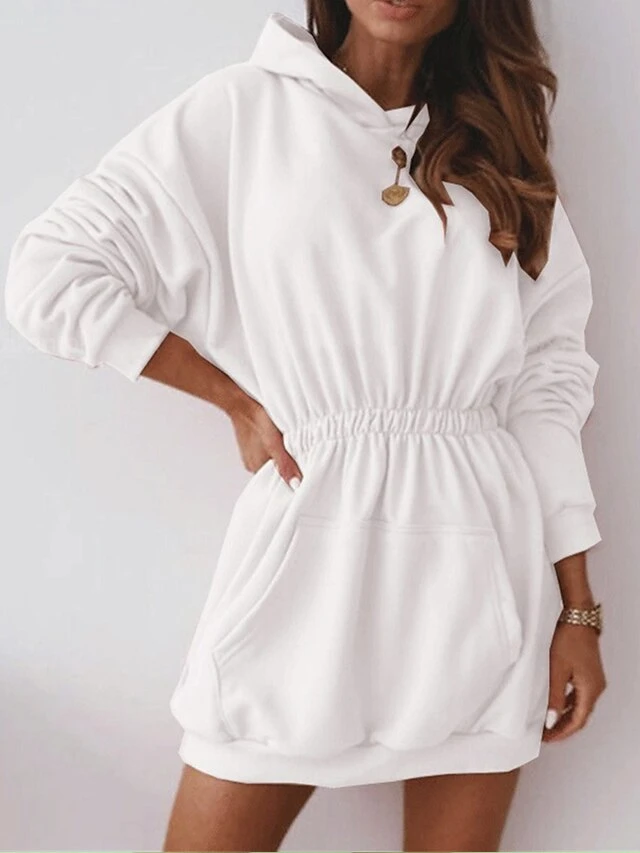 Women's Casual Dress Hoodie Dress Plain Dress Mini Dress Button Pocket Street Daily Holiday Fashion Streetwear Hooded Long Sleeve 2023 Regular Fit Black White Pink Color S M L XL XXL Size 2 Women's Casual Dress Hoodie Dress Plain Dress Mini Dress Button Pocket Street Daily Holiday Fashion Streetwear Hooded Long Sleeve 2023 Regular Fit Black White Pink Color S M L XL XXL Size - Image 2