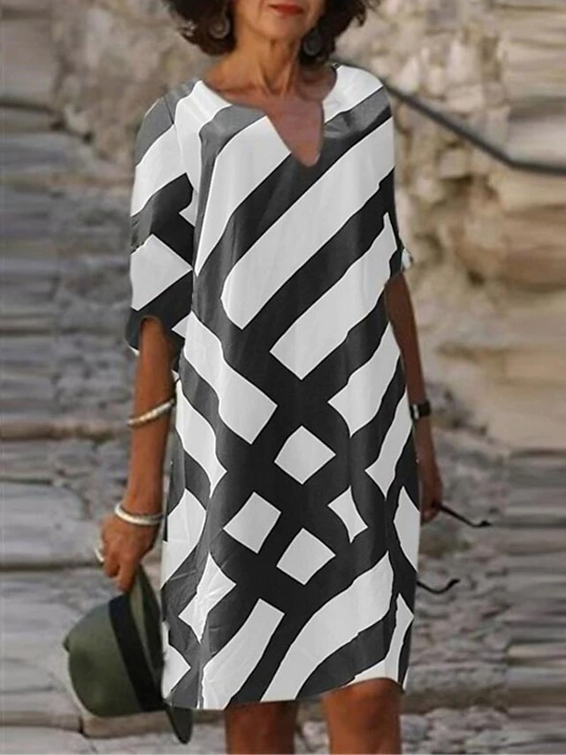 Women's Shift Dress Midi Dress Black Purple Gray Half Sleeve Geometric Print Summer Spring V Neck Vacation Loose Fit 2023 S M L XL XXL 3XL 4XL 2 Women's Shift Dress Midi Dress Black Purple Gray Half Sleeve Geometric Print Summer Spring V Neck Vacation Loose Fit 2023 S M L XL XXL 3XL 4XL - Image 2