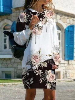 Women's Casual Dress Hoodie Dress Winter Dress Floral Plaid Print Hooded Mini Dress Fashion Streetwear Outdoor Daily Long Sleeve Loose Fit Black Yellow Pink Fall Winter S M L XL XXL -Casual Print Dress Sales hgpcyv1692958588991