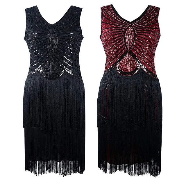 Women's Retro 1920s Fringe Dress Midi Dress Party Halloween Sequins Tassel Fringe Geometric V Neck Sleeveless Regular Fit Spring Fall 2023 Black White S M L XL 1 Women's Retro 1920s Fringe Dress Midi Dress Party Halloween Sequins Tassel Fringe Geometric V Neck Sleeveless Regular Fit Spring Fall 2023 Black White S M L XL