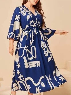 Women's Plus Size Work Dress Swing Dress Semi Formal Dress Fashion Long Dress Maxi Dress Lace Up Print V Neck 3/4 Length Sleeve Color Block Graffiti Regular Fit Navy Blue Fall Winter XL XXL 3XL 4XL 8 Women's Plus Size Work Dress Swing Dress Semi Formal Dress Fashion Long Dress Maxi Dress Lace Up Print V Neck 3/4 Length Sleeve Color Block Graffiti Regular Fit Navy Blue Fall Winter XL XXL 3XL 4XL -Casual Print Dress Sales hhcmbw1693300576297