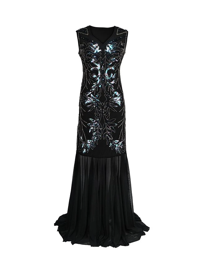 Women's Retro 1920s Sequin Dress Long Dress Maxi Dress Party Evening Party Sequins Patchwork Floral V Neck Sleeveless Regular Fit Spring Fall 2023 Black Red S M L XL 3 Women's Retro 1920s Sequin Dress Long Dress Maxi Dress Party Evening Party Sequins Patchwork Floral V Neck Sleeveless Regular Fit Spring Fall 2023 Black Red S M L XL - Image 3