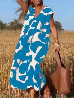 Women's Casual Dress Summer Dress Print Dress Geometric Color Block Pocket Print V Neck Long Dress Maxi Dress Active Fashion Outdoor Street Sleeveless Loose Fit Red Blue Purple Summer Spring S M L XL