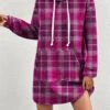 Women's Casual Dress Hoodie Dress Mini Dress Warm Fashion Outdoor Vacation Going Out V Neck Pocket Print Geometric Loose Fit Rose Red S M L XL XXL