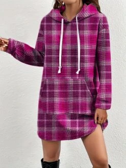 Women's Casual Dress Hoodie Dress Mini Dress Warm Fashion Outdoor Vacation Going Out V Neck Pocket Print Geometric Loose Fit Rose Red S M L XL XXL