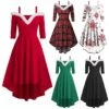 Women's Christmas Swing Dress Skater Dress Green Red Black Long Sleeve Pure Color Cold Shoulder Plus High Low Winter Fall V Neck Classic ModernFall Dress Slim 2022 S M L XL 2XL 3XL / Winter Dress