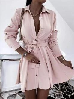 Women's Shirt Dress Casual Dress Mini Dress Outdoor Daily Vacation Polyester Fashion Casual Shirt Collar Lace Up Button Long Sleeve Summer Spring Fall 2023 Loose Fit Pink Plain S M L XL 6 Women's Shirt Dress Casual Dress Mini Dress Outdoor Daily Vacation Polyester Fashion Casual Shirt Collar Lace Up Button Long Sleeve Summer Spring Fall 2023 Loose Fit Pink Plain S M L XL -Casual Print Dress Sales hisfdy1673338986668
