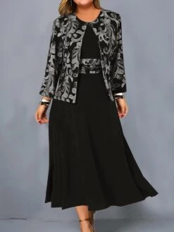Women‘s Plus Size Curve Dress Set Print Crew Neck Long Sleeve Spring Fall Elegant Maxi Long Dress Formal Party Dress -Casual Print Dress Sales hitlhu1681377568019