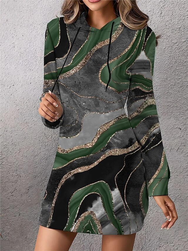 Women's Casual Dress Print Dress Spring Dress Ombre Marble Print Pocket Print Hooded Mini Dress Fashion Streetwear Outdoor Daily Long Sleeve Loose Fit Blue Brown Green Spring Fall S M L XL XXL 3 Women's Casual Dress Print Dress Spring Dress Ombre Marble Print Pocket Print Hooded Mini Dress Fashion Streetwear Outdoor Daily Long Sleeve Loose Fit Blue Brown Green Spring Fall S M L XL XXL - Image 3